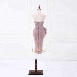 플런저 연인 목선 칼집 무릎 길이 이국적인 핑크 칵테일 원피스 파티 여성 수제 로제트 - Product Image 2
