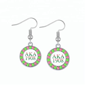 <span class=keywords><strong>Orecchini</strong></span> Ecologici in Metallo con Cristalli Scintillanti Blu Reale e Rosa Bianca per Donne Membro della Confraternita Zeta Phi Beta - Product Image 3