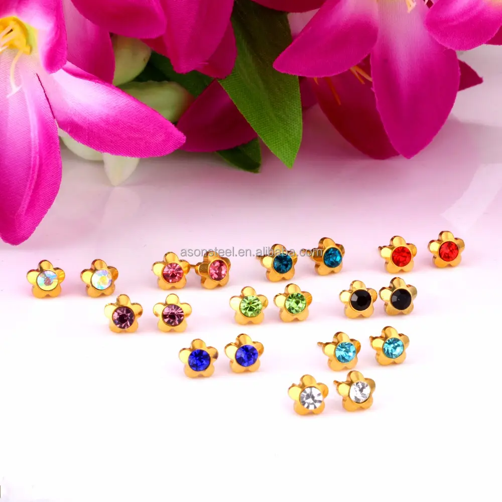 Stainless steel moon and star stud earring cards colorful zircon stone crystal jewelry earrings stud