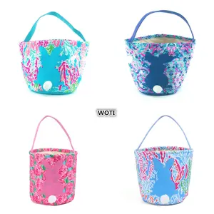 HED-0050 ขายส่งที่มีสีสัน Lilly อีสเตอร์ Bucket Tote Monogram ตะกร้าอีสเตอร์กระต่ายตกแต่งไข่ผู้ถือกระเป๋า