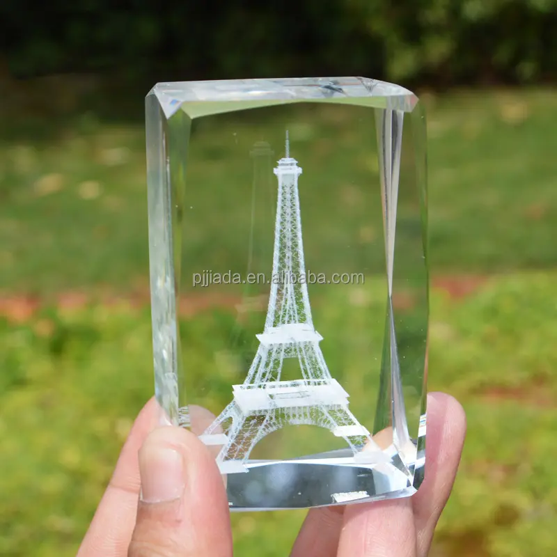 Alta qualidade 3d laser gravado paris frança cristal, torre eiffel cubo para presente de casamento