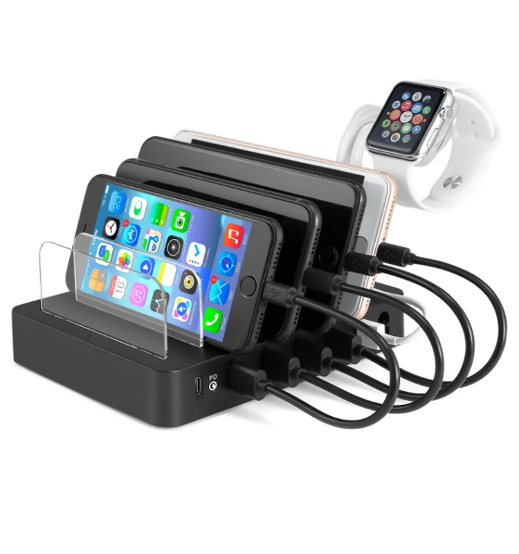 6 Ports USB Charging Station 50W Fast Charging Stand with Smart Identification Technology for Phone/Pad/Tablet