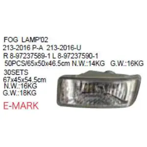 OEM R 8-97237589-1 L 8-97237590-1 DEPO 213-2016 P-A 213-2016-U PER ISUZU D-MAX 2002-2011 AUTO DELLA LAMPADA DELLA NEBBIA 02