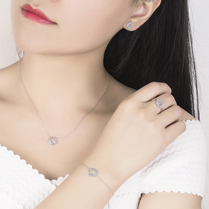Custom Cubic Zircon 4 Piece <strong>Jewellery</strong> <strong>Set</strong> 925 Sterling Silver European and American Style Flower Jewelry <strong>Set</strong> <strong>for</strong> <strong>Women</strong> - Product Image 2
