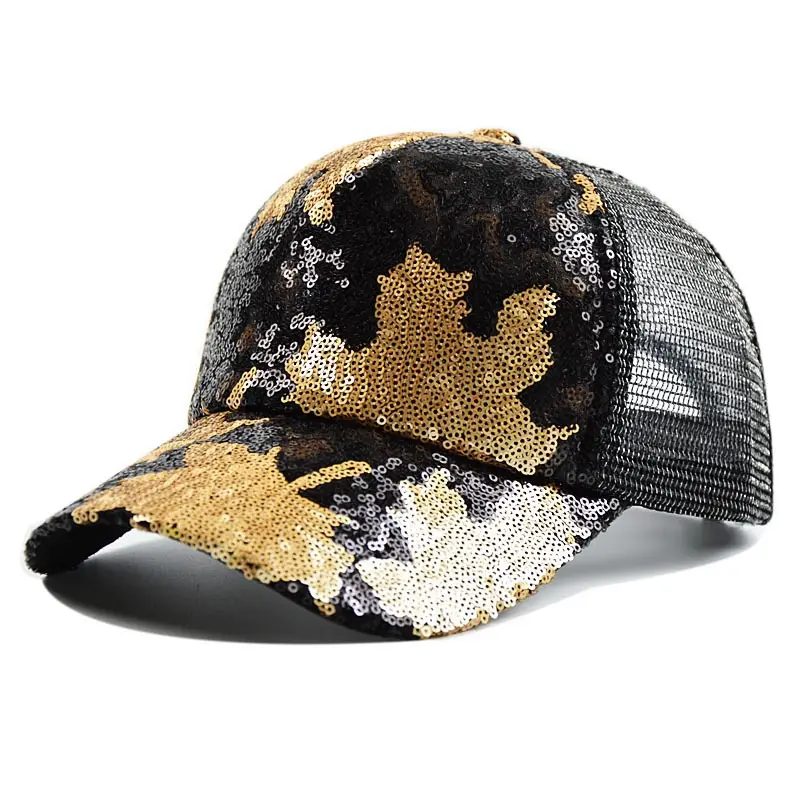 Casual Hats For Women Sequins 5 Panel Trucker Hip Hop Cap Girl 's Breathable Mesh Hat Summer Baseball hat Bone Feminino