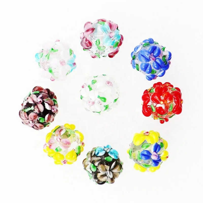 Miçangas de joias fofas de flor, miçangas soltas de vidro, artesanal, floral, esfera, lâmpada de cristal, arte, miçangas de vidro para fazer jóias diy
