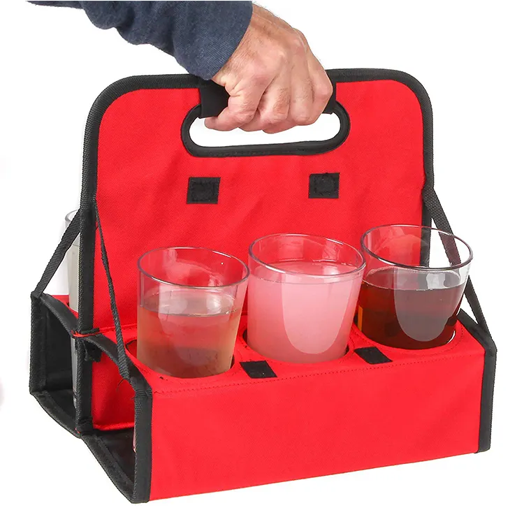 Bolsa térmica reutilizable de poliéster con logo personalizado, vaso aislante plegable a prueba de agua