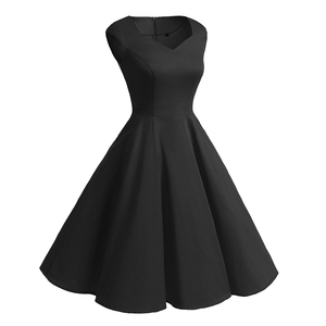 Hepburn <span class=keywords><strong>Vintage</strong></span> Van colletto a V sottile elegante gonna nera <span class=keywords><strong>abito</strong></span> con pompon Mini <span class=keywords><strong>abito</strong></span> <span class=keywords><strong>rosso</strong></span> <span class=keywords><strong>abito</strong></span> da festa - Product Image 4