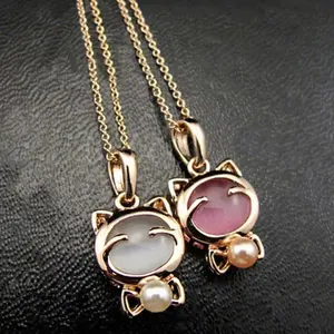 Women Cute Accessories Stone Jewelry Pendant Fashion Pearl Cat Necklace For Wholesale