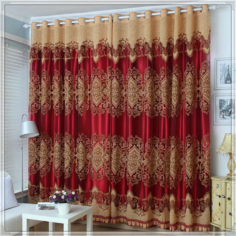 96 inch elegant jacquard fabric embroidered double layer ready made blackout window curtains for the living room bedroom