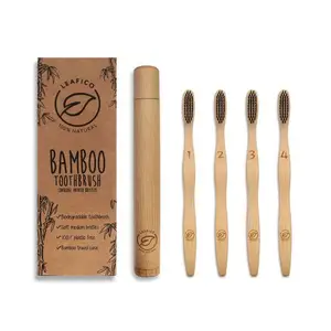 Eco Vriendelijke Oem 4 Pack Organische Houtskool Bamboe Tandenborstel