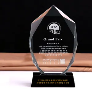 China wholesale blank k9 crystal Trophies custom uv printing crystal trophy with black base