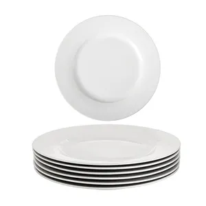 Holesale-plato de cerámica para cena, platos planos de porcelana blanca a granel para boda