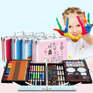 Deluxe 145pcs aluminium case tekening Kleuren schilderen set Deluxe Art briefpapier Set voor kinderen student met handvat