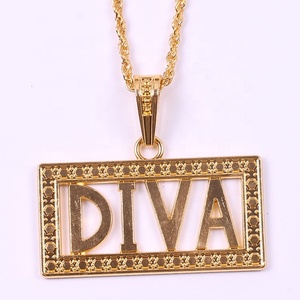 <span class=keywords><strong>Diva</strong></span> Naam Charme Ketting Voor Vrouwen Trendy Rechthoekige Vorm Hanger Met Diamant Koningin Van Zingen En Spelen Sieraden