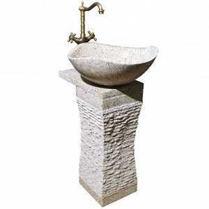 Gran <span class=keywords><strong>oferta</strong></span> de lavabo de granito con pedestal de piedra negra natural a la venta - Product Image 3