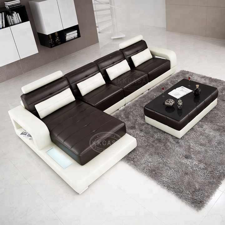 Diwan Small Dimension Adjustable Headrest Type Modern Simple Design Leather l Shape Sofa Set in India