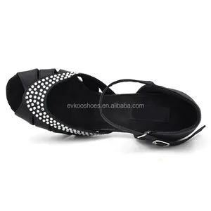 2016 evkoodance Noir satin <span class=keywords><strong>strass</strong></span> populaire salsa chaussures <span class=keywords><strong>de</strong></span> <span class=keywords><strong>danse</strong></span> pour dames - Product Image 1