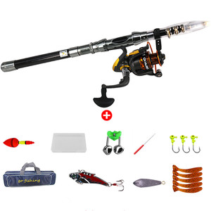 Nouveau Kit Combo de canne à <span class=keywords><strong>pêche</strong></span> télescopique tout-en-un, canne pliable, moulinet, leurres, hameçons, sac, Kit de <span class=keywords><strong>pêche</strong></span> - Product Image 1