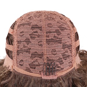 Perruque courte de style afro-américain naturel, <span class=keywords><strong>cheveux</strong></span> synthétiques bouclés crépus avec dentelle transparente - Product Image 4