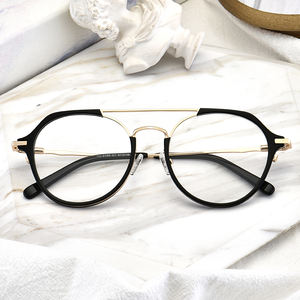 Nova moda redonda de metal óculos armações de acetato dupla ponte azul bloqueando a luz dos quadros dos vidros ópticos - Product Image 1
