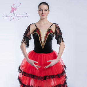 Vestido Español Rojo de Alta Calidad para Niñas y Mujeres, Tutú Largo de Ballet, Disfraz de Bailarina - Product Image 5