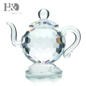 H&D Clear Crystal Teapot Figurines Paperweight Crafts Art&Collection Souvenir Birthday Christmas Gifts Wedding/Home Decoration