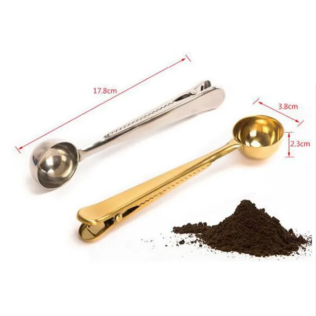 Stainless Steel Coffee Measuring Scoop with clip Long Handle Spoon