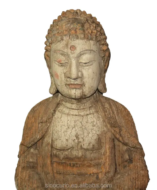 Antik Çin Ahşap Oturan Buda Heykeli