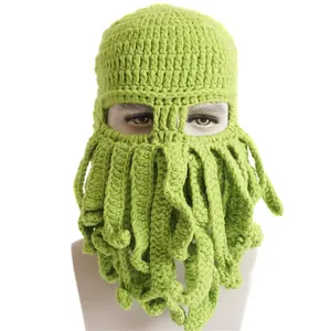 Acryl Grappige Tentakel Octopus Haak Knit Baard Wind Ski Masker inter Handgemaakte Gebreide Helm Garen Chunky Gehaakte Mutsen