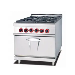 Commercial 4 Burners แก๊สทำอาหาร Range Cooker ครัวอุปกรณ์แก๊สเตาอบไฟฟ้า