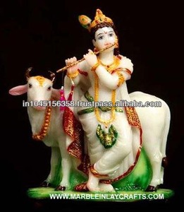 Estatua de Krishna de mármol, con el escudo de la vaca, Krishna, Murti - Product Image 1