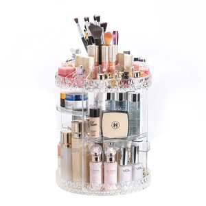 ZNH00024 Diamond Cut Pattern Multi-function Clear Acrylic 360 degree rotation rotating makeup organizer