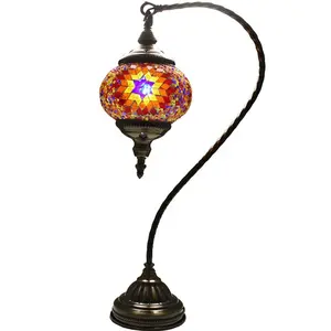 JLM-7811 handgemaakte mozaïek turkse lamp met marokkaanse glas shade brons bureaulamp