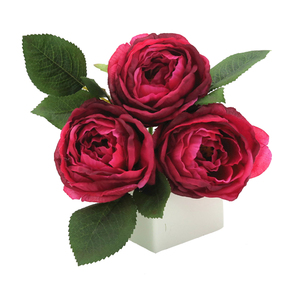 Bouquet de roses de <span class=keywords><strong>mariage</strong></span> <span class=keywords><strong>bordeaux</strong></span> Real Touch Artificielle <span class=keywords><strong>Décoration</strong></span> de Noël avec 3 têtes de fleurs en soie - Product Image 2
