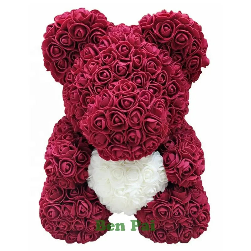 Valentine's Day Artificial 40cm High Foam Rose Bear with Gift Box