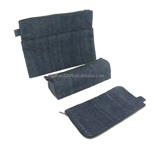 การออกแบบใหม่โลโก้ที่กำหนดเองผ้ายีนส์กระเป๋าสตางค์ที่มีซิป/ส่วนบุคคลโลโก้ผ้ายีนส์กระเป๋าคลัทช์/แบบพกพากางเกงยีนส์กระเป๋ากระเป๋า