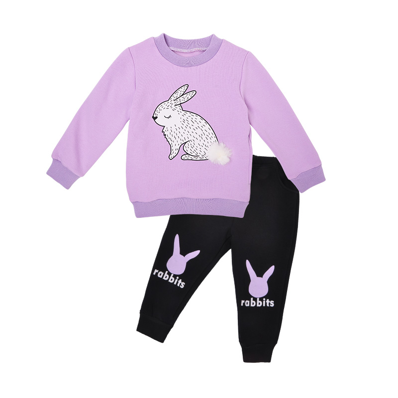 Purple Rabbit Embroidered Long Sleeve Toddler Clothes Winter Girls' Baby Clothing Sets for 3-Year-Olds Bamboo Fabric