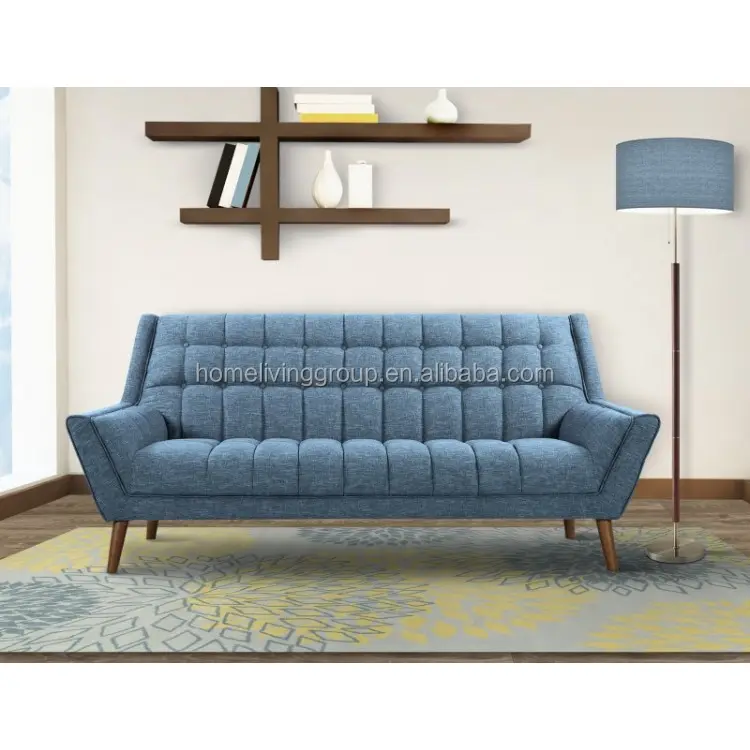 2017 vendite calde divano design Moderno Divano in Lino Blu e Noce Gambe