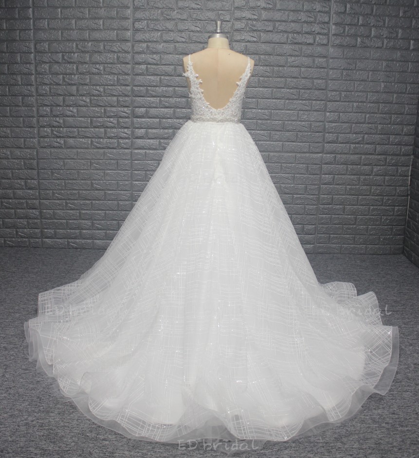 open lace back dress V Neck Organza Ruffles Princess Wedding Gowns – alinanova main image 1