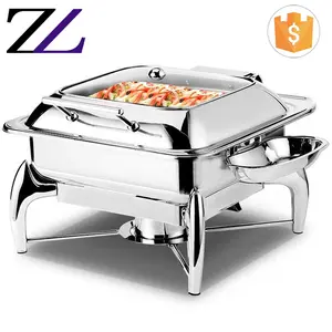 Open buffets shop stainless steel chrome buffet food serving set small harga durable hydraulic hinge handles modern chafing dish