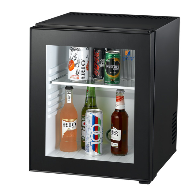 30L Luxury Stainless Steel Mini Bar Adsorption Refrigerator Glass Foamed Door Cost-Effective Portable Household Hotel Use