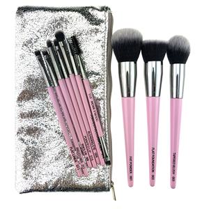 Set di 10 Pennelli da Trucco in Alluminio Lucido Rosa, Personalizzabili con il Tuo Marchio, Ideali per Viaggi, in Confezione da 10 Pezzi - Product Image 5