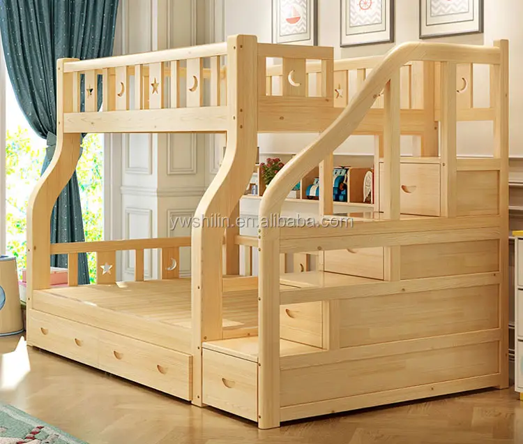 تصميم جديد للأطفال سرير بطابقين خشب متين سرير ثنائي الأسطح للأطفال
