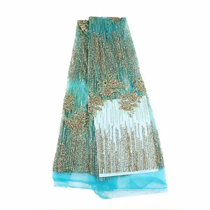 Fleurs textile pailleté tissu matériel tissu africain français tulle net dentelle/maille dentelle pour les femmes robe