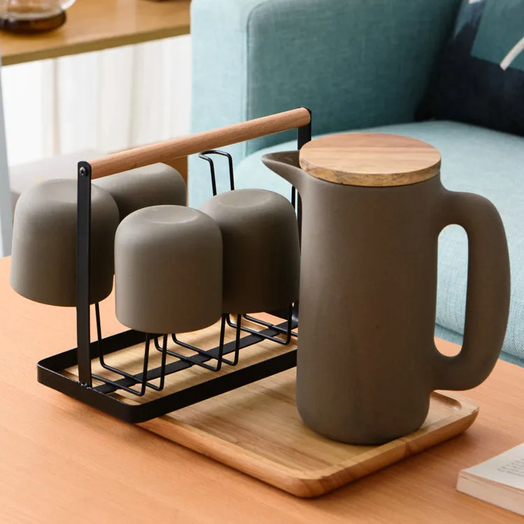 Посуда для напитков в западном стиле, оптовая продажа, серые керамические чайные наборы с чайником