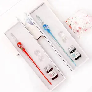 Coloured Glass Calligraphy Pen Writing Set With Crystal