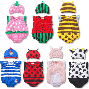 moda de los animales y frutas bebé mameluco 2 unidades mono con casquillo del verano del bebé 100% del mameluco del algodón - Product Image 1