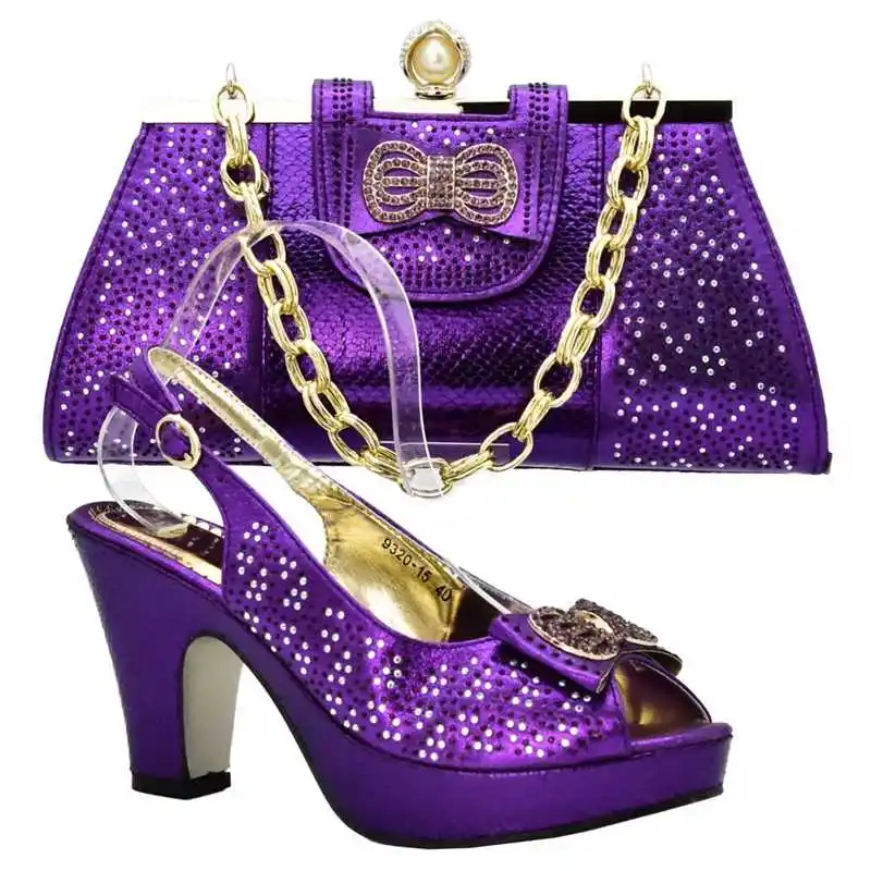 AX6018#1 2018 Purple Color Matching Italian Shoe and Bag Set for Wedding