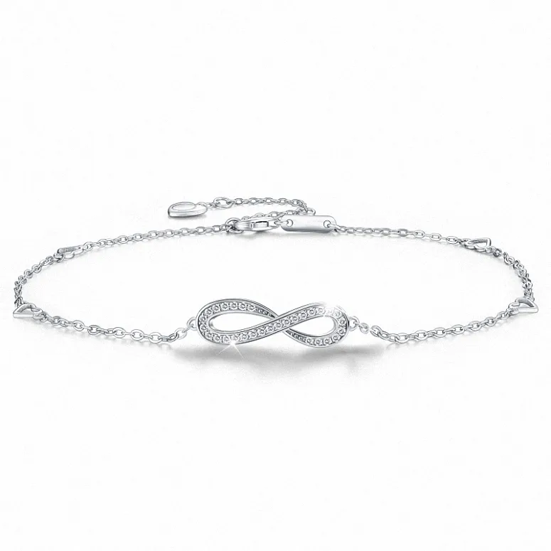 Womens 925 Sterling Silver Infinity Endless Love Symbol Charm Verstelbare Armband